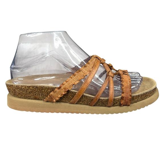 Mephisto Women’s Brown Leather Strappy Slide Sandal Size 37 US 7 - Picture 1 of 12